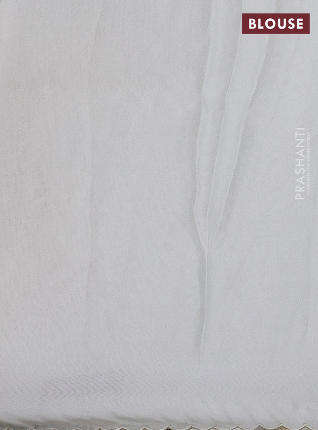 Satin Organza saree off white with plain body and floral design cut work border