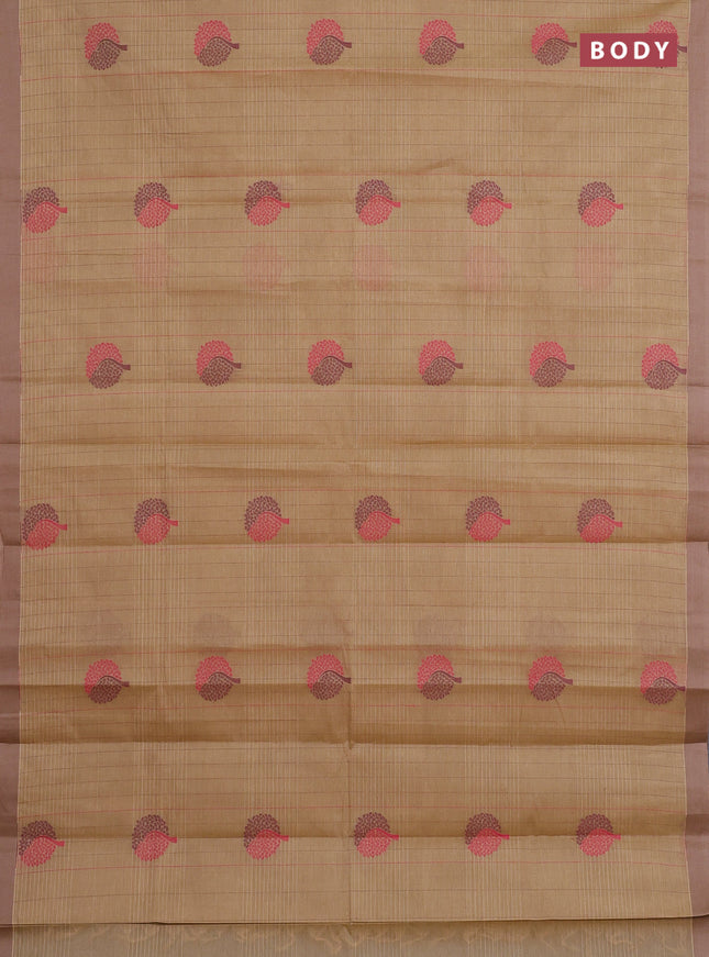 Nithyam cotton saree sandal and pastel brown with allover thread weaves & buttas and simple border