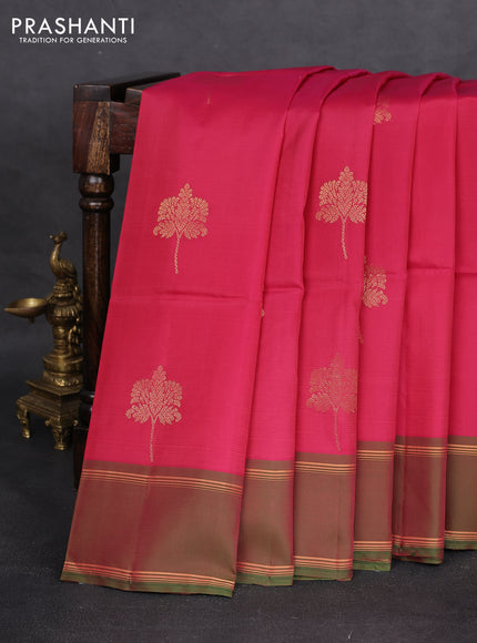 Kanchipuram silk saree pink and dual shade of green with zari woven buttas and rettapet zari woven border