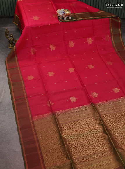 Kanchipuram silk saree pink and dual shade of green with zari woven buttas and rettapet zari woven border