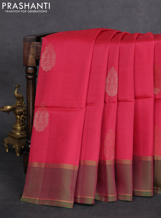 Kanchipuram silk saree pink and dual shade of green with zari woven buttas and rettapet zari woven border