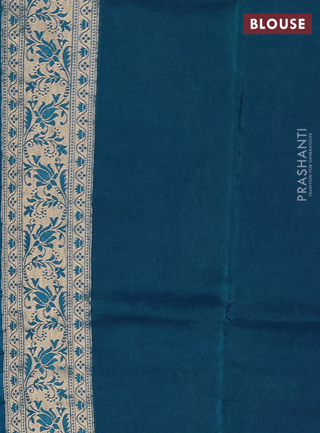 Crepe silk saree cs blue with allover mina weaves & sequin work and zari woven border