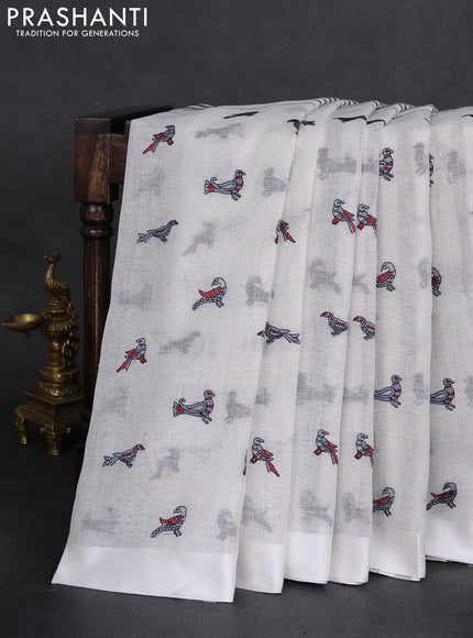 Pure linen saree off white and black with half & half style and border less style