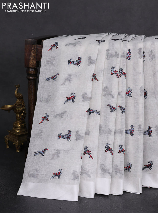 Pure linen saree off white and black with half & half style and border less style