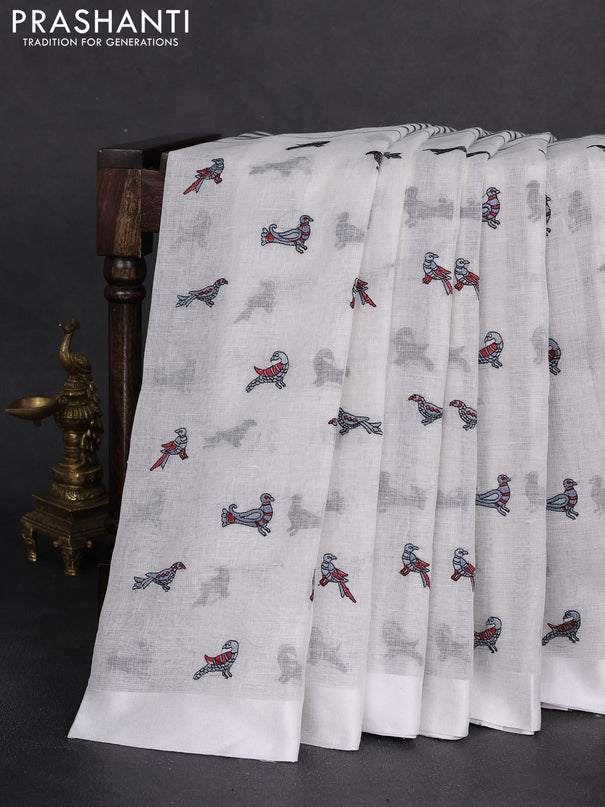 Pure linen saree off white and black with half & half style and border less style