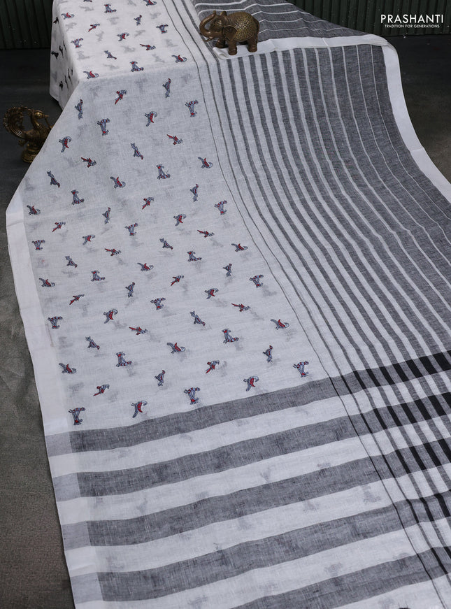 Pure linen saree off white and black with half & half style and border less style