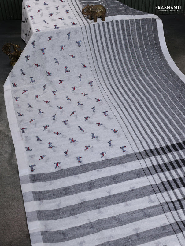 Pure linen saree off white and black with half & half style and border less style