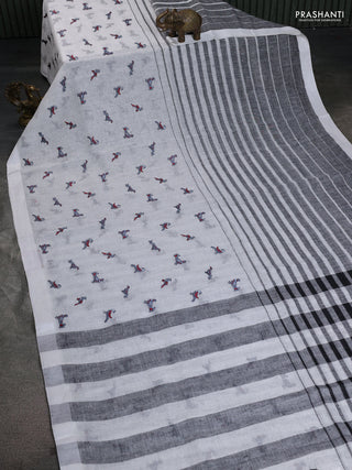 Pure linen saree off white and black with half & half style and border less style