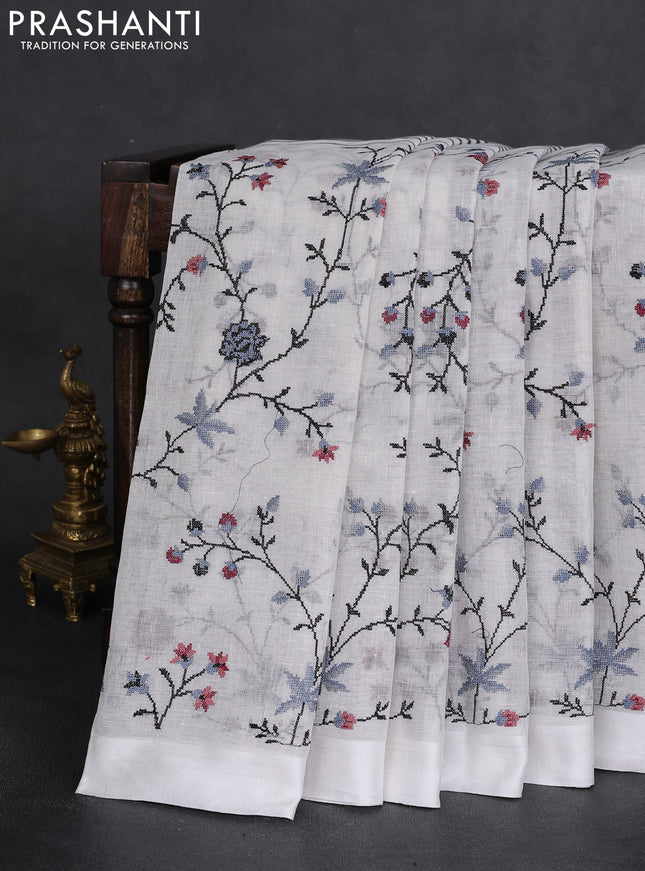 Pure linen saree off white and black with half & half style and border less style