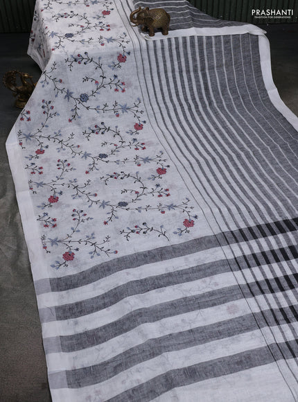 Pure linen saree off white and black with half & half style and border less style