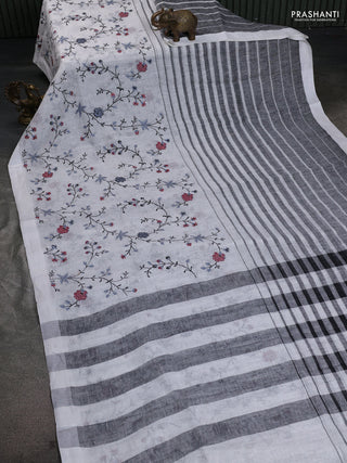 Pure linen saree off white and black with half & half style and border less style