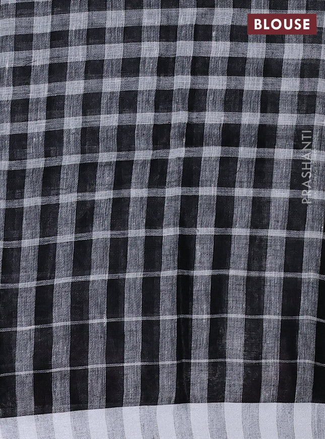 Pure linen saree off white and black with half & half style and border less style