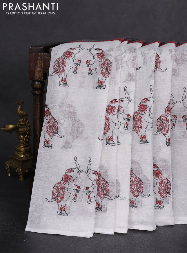 Pure linen saree off white and black with half & half style and border less style