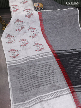 Pure linen saree off white and black with half & half style and border less style