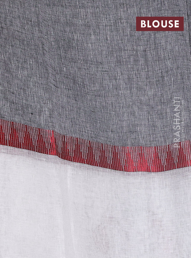 Pure linen saree off white and black with half & half style and border less style