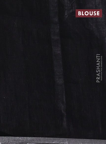 Pure linen saree black with thread & silver zari woven buttas and silver zari woven piping border