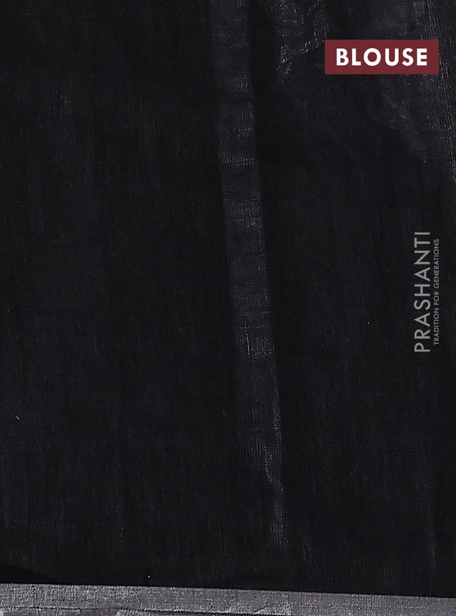 Pure linen saree black with thread & silver zari woven buttas and silver zari woven piping border