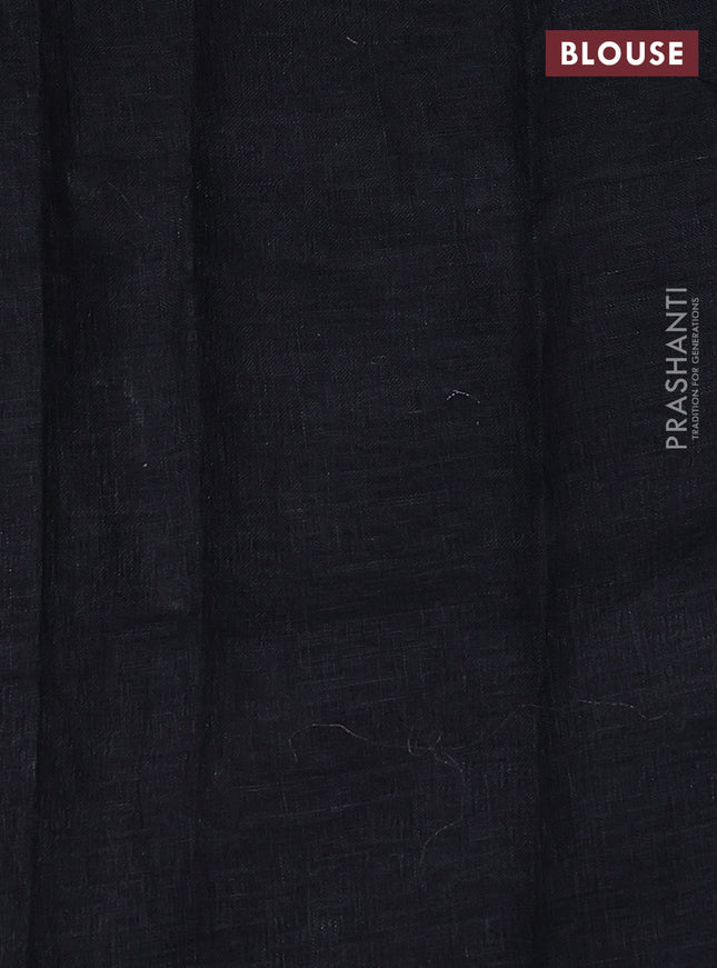 Pure linen saree black with gold & silver zari woven buttas and silver zari woven piping border