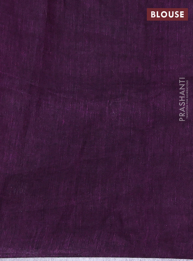 Pure linen saree purple with gold & silver zari woven buttas and silver zari woven piping border
