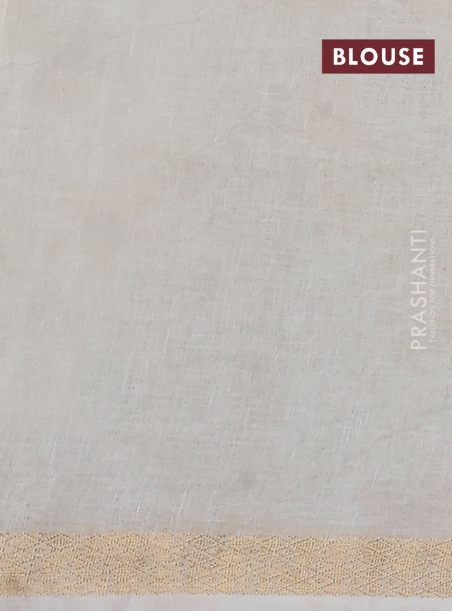 Pure linen saree cream and light green with allover flower prints and zari woven border