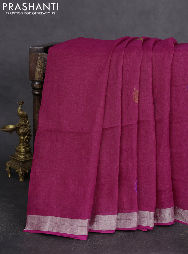 Pure linen saree pink with thread woven buttas and jamdhani pallu
