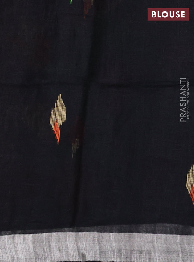 Pure linen saree black with thread woven buttas and jamdhani pallu