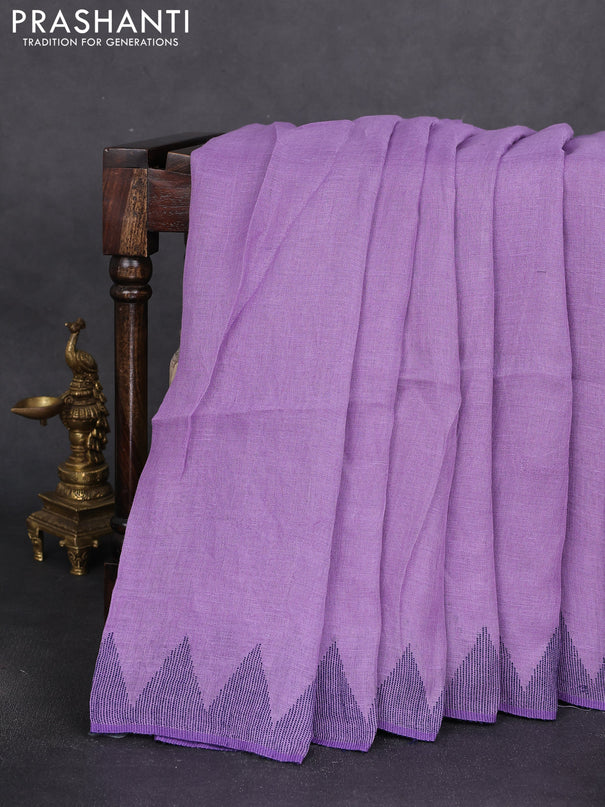 Pure linen saree lavender with plain body and thread weaving pallu