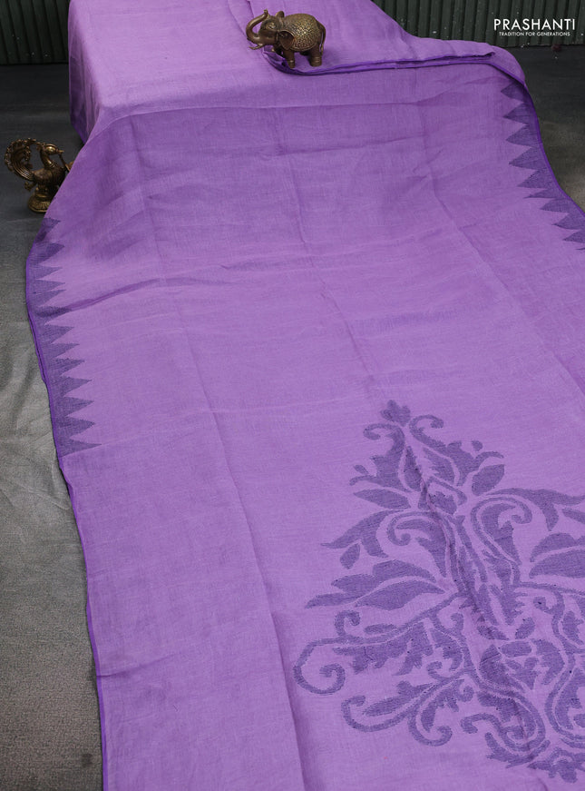 Pure linen saree lavender with plain body and thread weaving pallu
