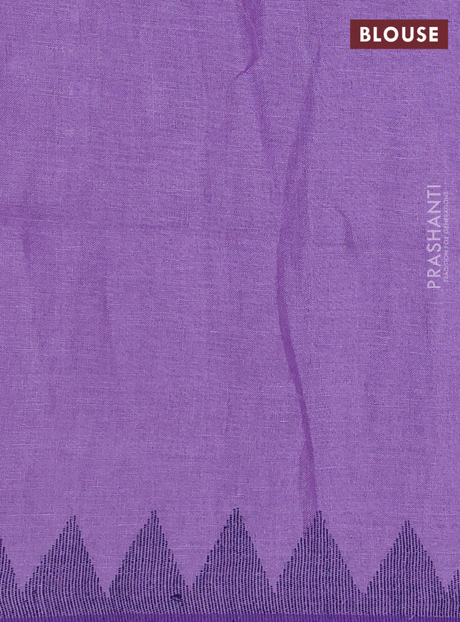 Pure linen saree lavender with plain body and thread weaving pallu