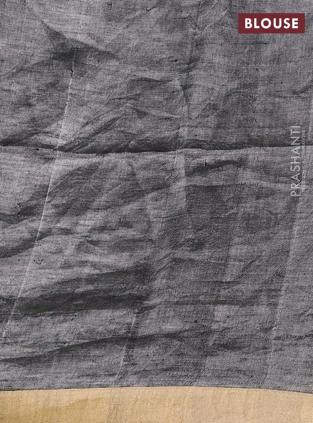 Pure linen tissue saree gold and grey with allover stripe pattern and zari woven border