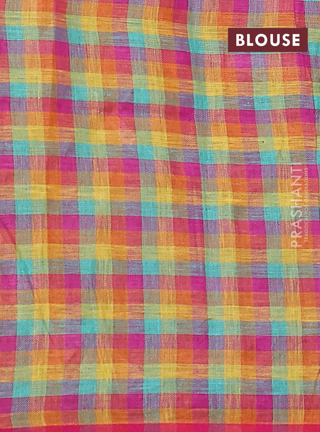 Pure linen saree black and pink with allover zig zag thread weaves and flower design embroidery pallu