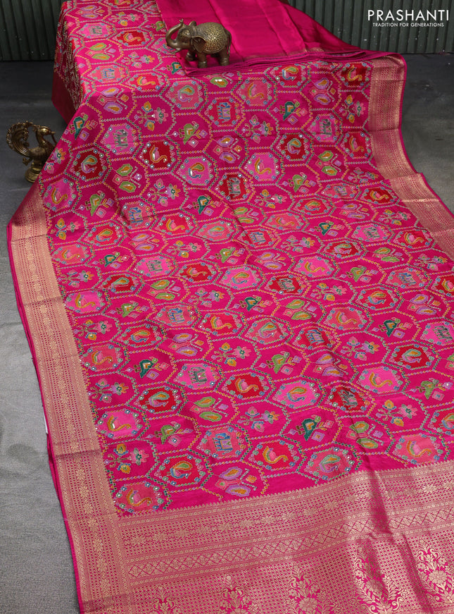 Crepe silk saree pink with allover mina weaves & sequin work and zari woven border