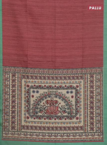 Chappa saree maroon and teal green with allover zari checked pattern and madhubani printed pallu