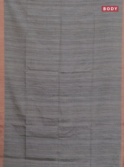 Chappa saree grey and peach shade with allover zari checked pattern and madhubani printed pallu