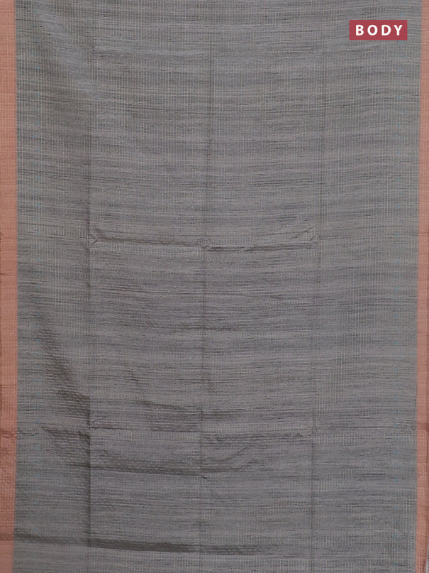 Chappa saree grey and peach shade with allover zari checked pattern and madhubani printed pallu