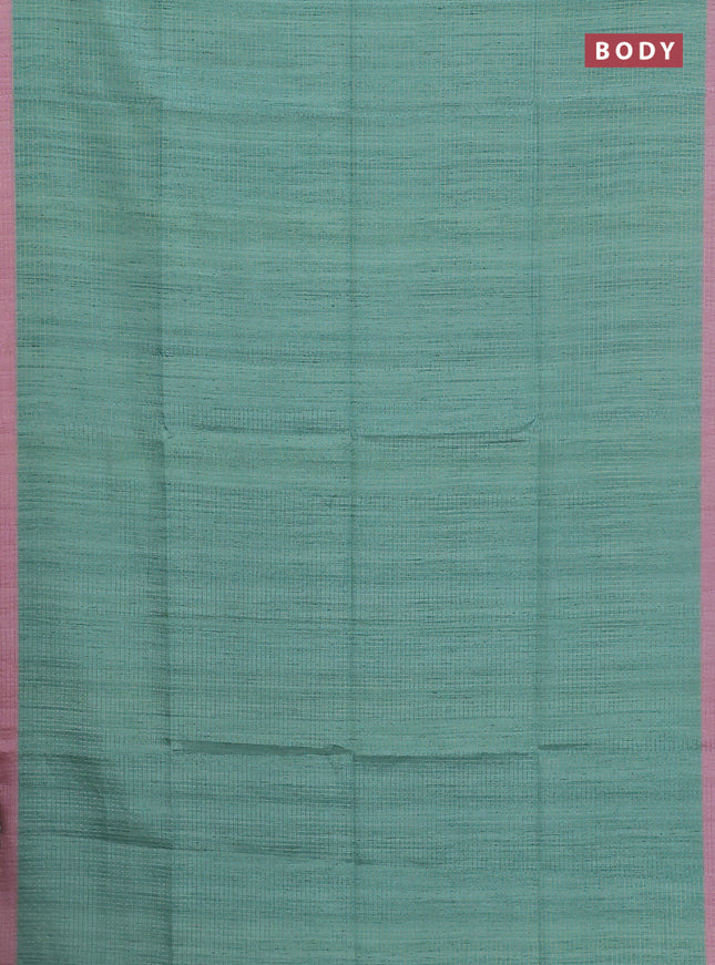 Chappa saree teal green and pastel pink with allover zari checked pattern and madhubani printed pallu