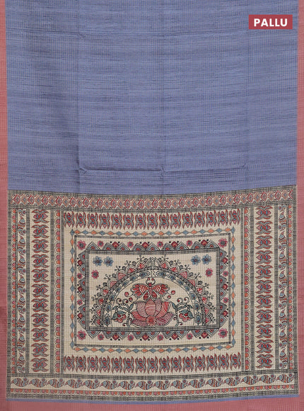 Chappa saree blue shade and peach shade with allover zari checked pattern and madhubani printed pallu