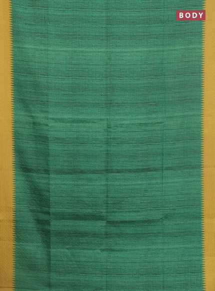 Chappa saree green and yellow with allover zari checked pattern and printed pallu
