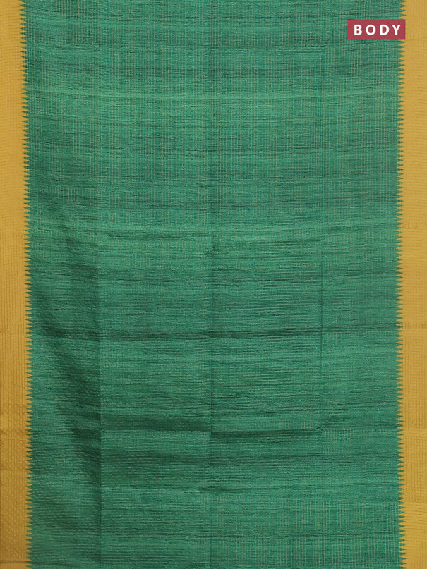 Chappa saree green and yellow with allover zari checked pattern and printed pallu
