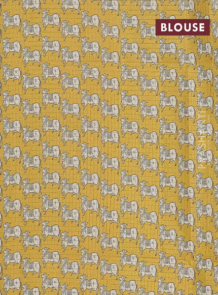 Chappa saree green and yellow with allover zari checked pattern and printed pallu