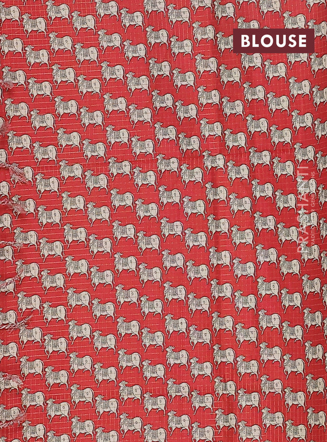 Chappa saree mustard yellow and red with allover zari checked pattern and printed pallu