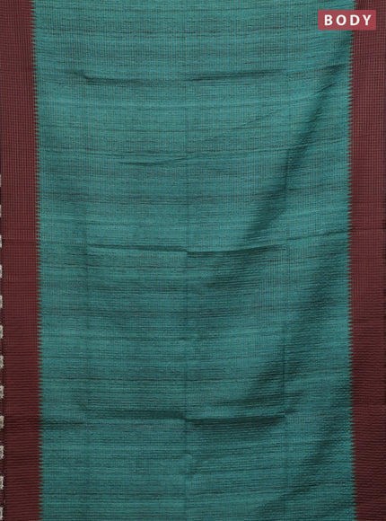 Chappa saree teal green and deep maroon with allover zari checked pattern and printed pallu