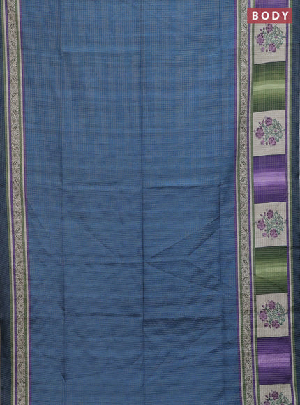 Chappa saree peacock blue with allover zari checked pattern and printed pallu