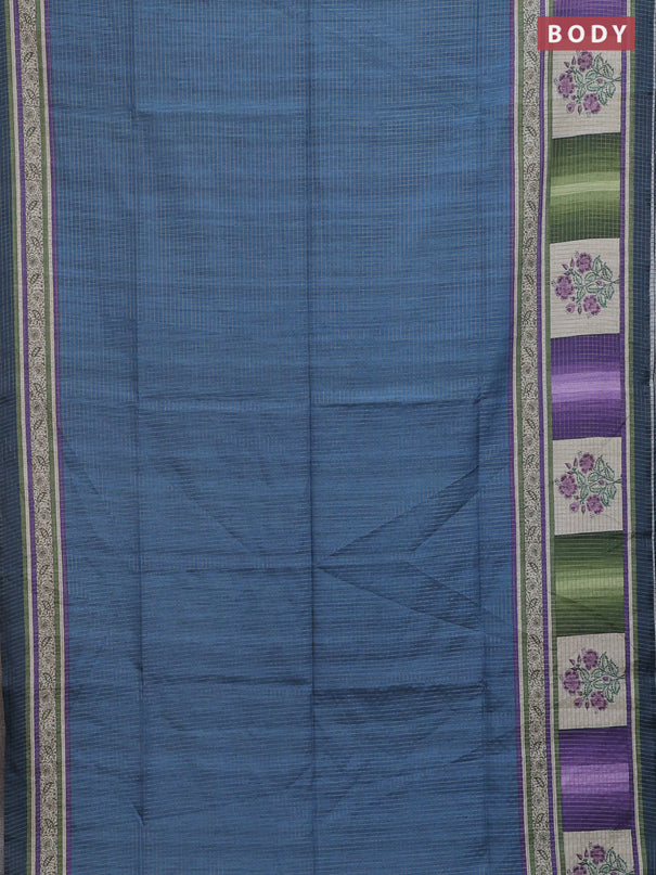 Chappa saree peacock blue with allover zari checked pattern and printed pallu