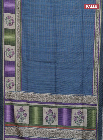 Chappa saree peacock blue with allover zari checked pattern and printed pallu