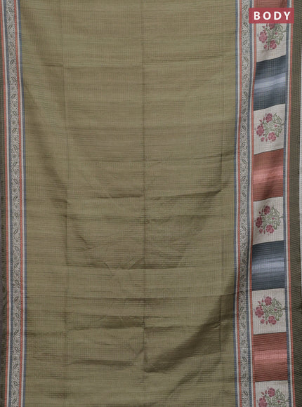 Chappa saree mehendi green with allover zari checked pattern and printed pallu