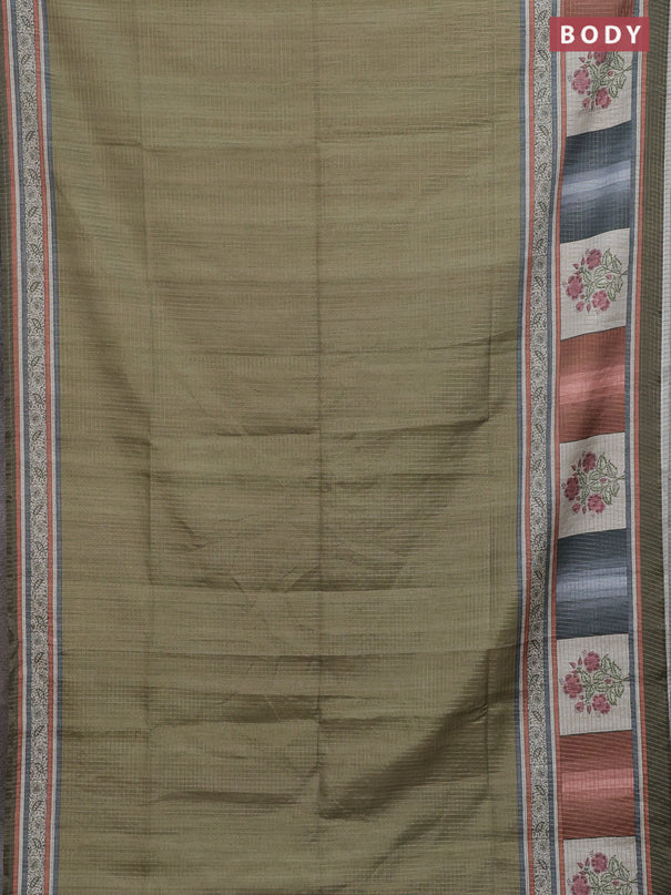 Chappa saree mehendi green with allover zari checked pattern and printed pallu