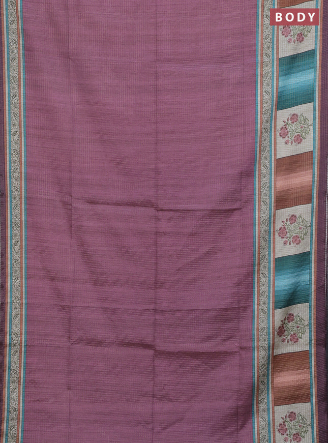 Chappa saree mauve pink with allover zari checked pattern and printed pallu