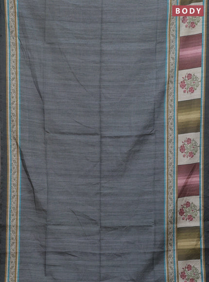 Chappa saree grey with allover zari checked pattern and printed pallu