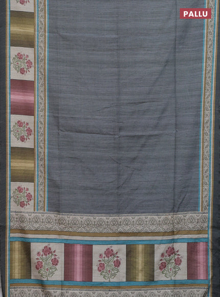 Chappa saree grey with allover zari checked pattern and printed pallu